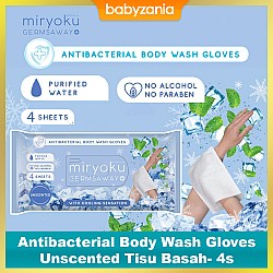 Miryoku Germsaway Antibacterial Body Wash Gloves Washlap Unscented 4s